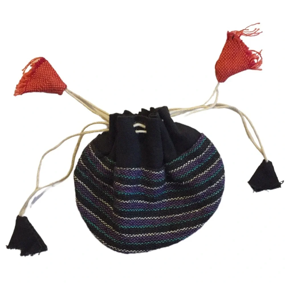 Handmade Striped Cotton Jewelry Stash Bag Drawstring Pouch Bali Artisan Gift Sac